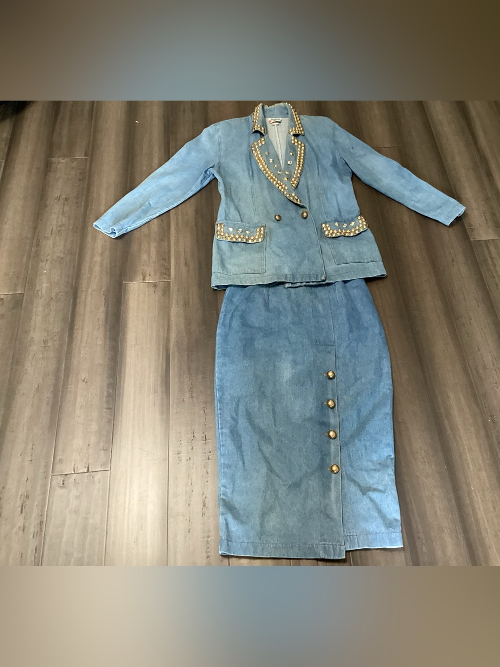 Vintage Marilyn of California Size 5 Bedazzled Blazer Skirt Jean Set *Flawed*